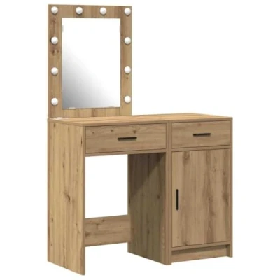 Image of vidaXL 2 Piece Dressing Table Set with LED in Artisan Oak Engineered Wood
