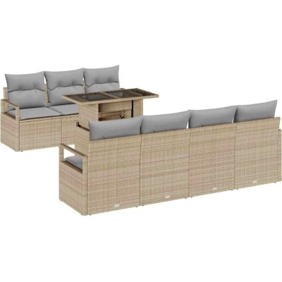 Image of vidaXL 8 Piece Garden Sofa Set with Cushions Beige Poly Rattan