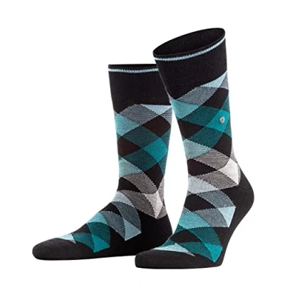 Image of Mens 1 Pair Burlington Newcastle Virgin Wool Tartan Socks Black / Teal 6.5 11