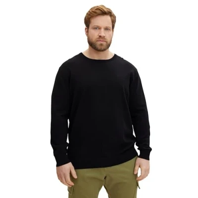 Image of TOM TAILOR Men&#039;s PlusSize Basic Jumper with Logo Embroidery 1024149, 29999 Black, 3XL Große Größen