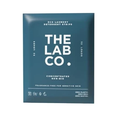 Image of The Lab Co. Laundry Detergent Strips Sheets Eco Ultra Concentrated Non Bio Fragrance Free Unscented Sensitive Skin for Hand and Machine Washing. Up to 32 Loads