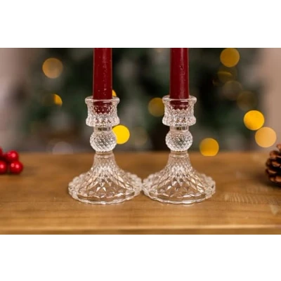 Image of Marco Paul 1pc Clear Glass Candle Holders Coloured Taper Candlestick Decorative candlesticks Living Room Accessories House Candles &amp; Table Decorations Centrepiece