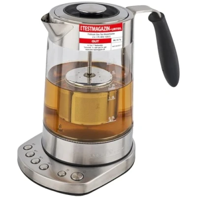 Image of ProfiCook PC WKS 1020 G 2in1 glass tea kettle, keep warm function, stainless steel filter, electric temperature setting, signal tone when the preselected is reached