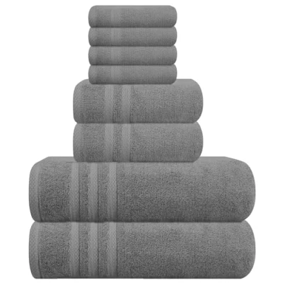 Image of WovenWonder 8 Piece Bale Towel Set 100% Egyptian Cotton 2 Bath Towels, Hand 4 Face Towels Super Soft Quick Absorbent Hotel Spa Bathroom (Charcoal Grey)