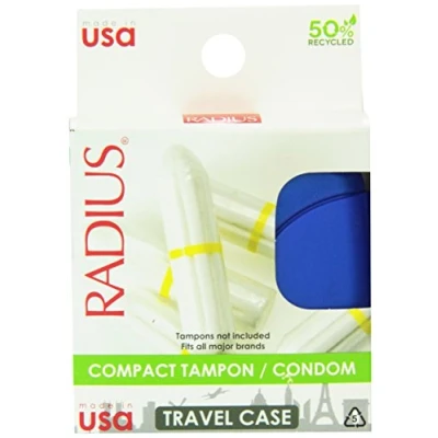 Image of RADIUS Compact Tampon or Condom Travel Case, Durable and Dependable, Made with Recycled Recyclable Materials, Colors May Vary (1 Count)