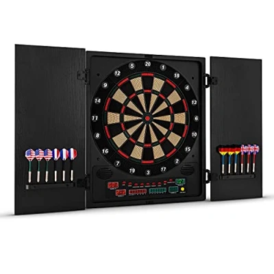Image of OneConcept Dartmaster 180 Electronic Dartboard, Dart Board Set, Light, Automatic LED, 12 Darts, Up to 8 Players, Virtual Rival, 2 Doors, 150 Game Modes, Plastic Tip, Black
