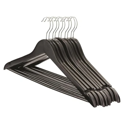 Image of Black Wooden Coat Hangers Pack of 10 By Harbour Housewares
