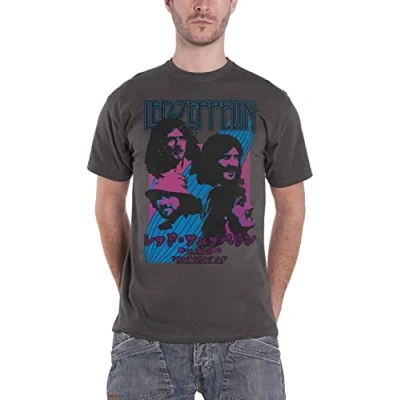 Image of Led Zeppelin T Shirt Japanese Blimp Band Logo New Official Mens Charcoal, Charcoal Grey, M