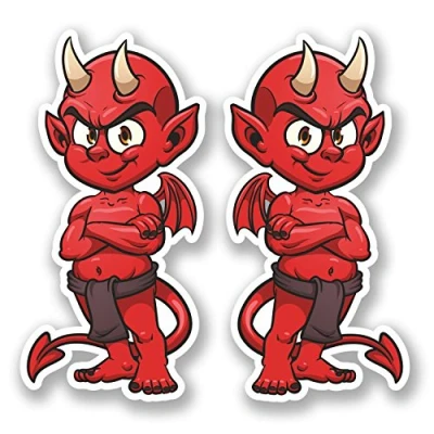 Image of 2 x 10cm Red Devil Vinyl Sticker Decal Motorbike Bike Helmet iPad Laptop #5383 (5cm Wide Tall)