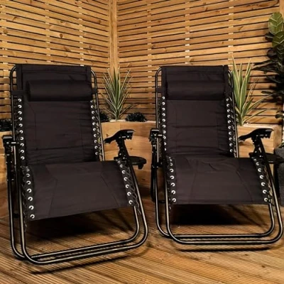 Image of Samuel ALEXANDER Luxury Padded Multi Position Zero Gravity Garden Relaxer Chair Lounger (2, Solid Black)