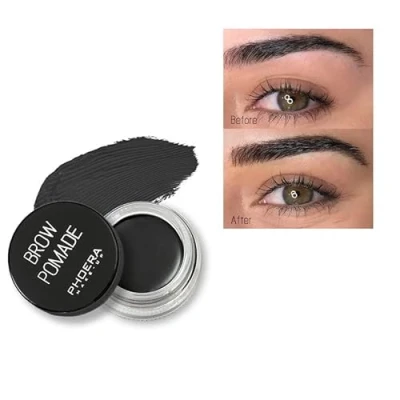 Image of PHOERA Eyebrow Pomade Waterproof 24 Hours Long Lasting Sweat Resistant Brow 6 Colours Cream Gel (06 Jet Black)