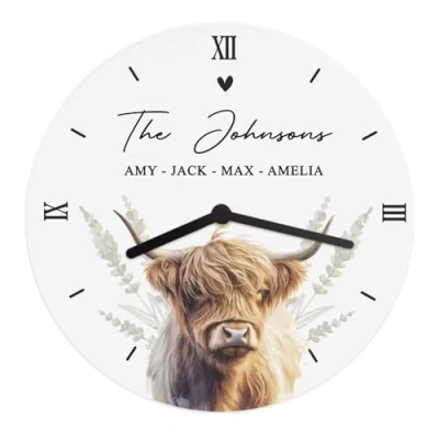 Image of CalEli Gifts Personalised Highland Cow Wooden Clock