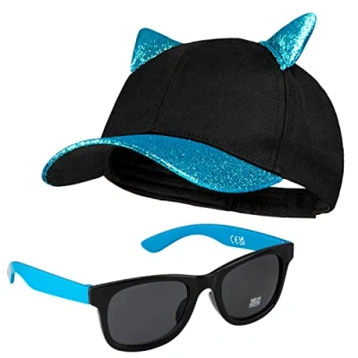Image of CityComfort Girls Baseball Cap and Sunglasses Set Sun Hat with UV Protection (Blue Neon)