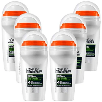 Image of Loreal Men Expert Shirt Control anti Transpirant 48h Deo Roll on against Stains and Textilverhärtung, 6er Pack (6x50ml)