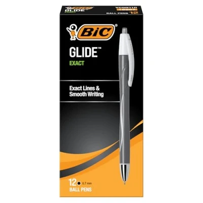 Image of BIC Atlantis Exact Retractable Ball Pen, Fine Point (0.7 mm), Black, 12 Count