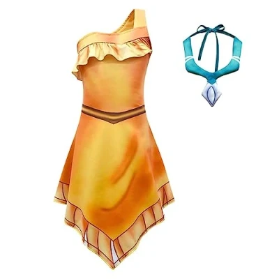 Image of Lito Angels Princess Pocahontas Costume Fancy Dress Up Set with Necklace for Kids Girls Age 4 5 Years (Tag Number 110)