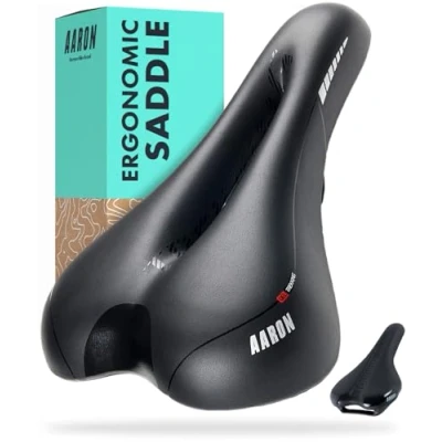 Image of AARON Touring Bicycle Saddle with Air Foam Ergonomic Seat for Men and Women Comfortable E Bike, Trekking Bike Mountain in Black