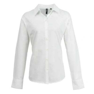 Image of Premier Womens/Ladies Signature Oxford Long Sleeve Work Shirt (White) Size 12 UK