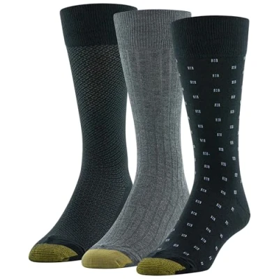 Image of Gold Toe Men&#039;s Dress Crew Socks, 3 Pairs, Black/Charcoal, Large (Pack of 3)