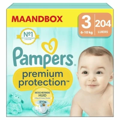Image of Pampers Baby Nappies Size 3 (6 10 kg) Premium Protection, Midi, Monthly Box, Best Comfort and Protection for Sensitive Skin, Pack of 204