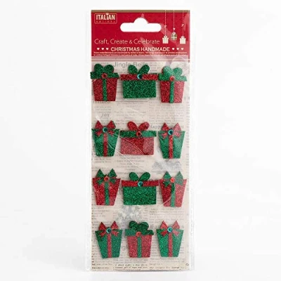Image of Green Red Glitter Presents Christmas Craft Decorations (Pack of 12)