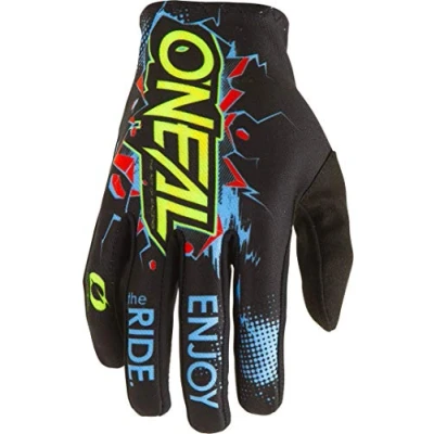 Image of O&#039;Neal Bicycle &amp; Motocross Gloves Kids MX MTB DH FR Downhill Freeride Durable, Flexible Materials, Ventilated Hand Top Matrix Youth Glove Villain Black Size XL