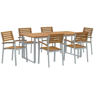 Image of vidaXL 7 Piece Garden Dining Set Solid Wood Acacia and Metal