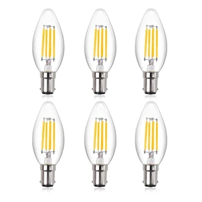 Image of Luxvista LED Candle Light Bulb B15 SBC Small Bayonet Cap Warm White 2700K,4W B15d Filament Dimmable,40W Incandescent Equivalent,C35 for Chandeliers,Ceiling (6 Pack)