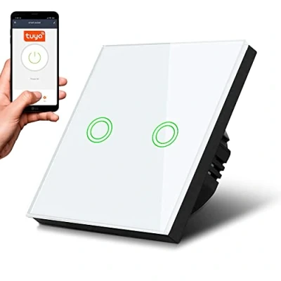 Image of Maclean Smart WiFi 2 fold Touch Light Switch Compatible with Tuya APP Wall Glass Color Changing LED Backlight Recessed (2 circle, White)