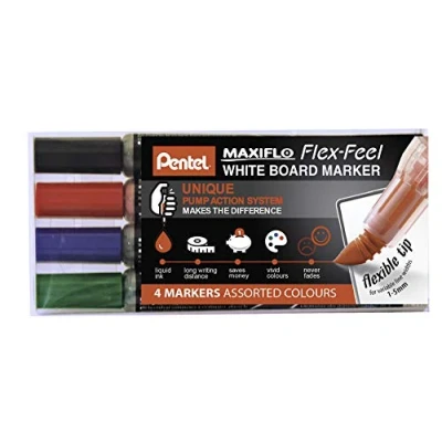Image of Pentel Maxiflo Flex feel White Board Marker Pens Assorted Colors Pack 4