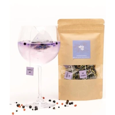 Image of INFUSE ME Gin, Cocktail and Mocktail Infusion Bags with Garnish Make Your Own Delicious Flavoured Cocktails 6 sachets for Gin Drinks the finest Botanicals Spices (PURPLE ME)