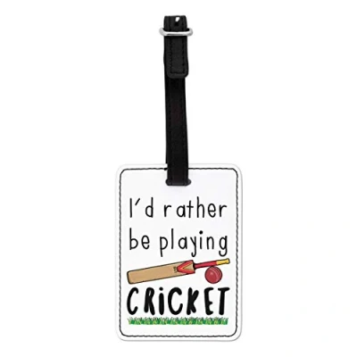 Image of Gift Base I&#039;d Rather Be Playing Cricket Visual Luggage Tag with Black Strap