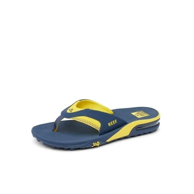 Image of REEF Men&#039;s Fanning Pregame Flip Flop, Navy/Yellow, 8 UK