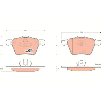 Image of 274331, 30769125, 31262705, 32373170 Brake pad set TRW COTEC GDB1565 not prepared for wear indicator VOLVO: XC90 I