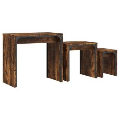 Image of vidaXL Nesting Coffee Tables 3 pcs Smoked Oak Engineered Wood with Metal Frame for Living Room, Bedroom, or Office Industrial Design Square