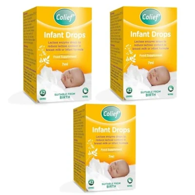 Image of 3 X 7ml Colief Infant Drops Lactase Enzyme Natural Colic Relief for Babies Reduces Bloating, Wind and Crying.