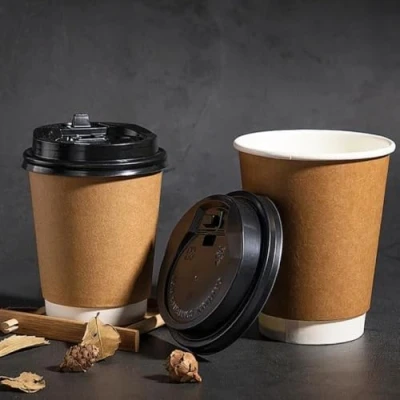 Image of HOT BARGAINS, 50 Set of 8oz, 12oz and 16oz Brown Insulated Takeaway Disposable Double Wall Paper Coffee Cold Drinks Cups to Go with White/Black Lids [ 8oz /12/16 oz + ] (8oz)