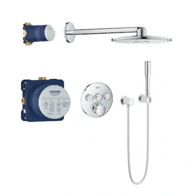 Image of GROHE Grohtherm SmartControl Concealed Shower Set with 3 Valves (2 Sprays 310mm Head Shower, 1 Spray Hand Stick, Hose 1.5m, Wall Holder, Arm 40 cm, Thermostat), Chrome, 34705000