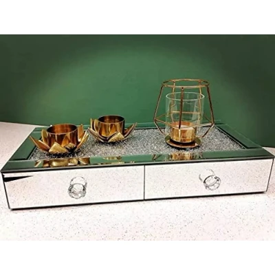 Image of DEENZ 40X20Cm Crushed Diamond 2 Drawer Crystal Silver Mirrored Jewellery Box Organiser Eye Catching Design Storage Decor