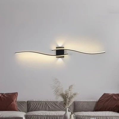Image of minifair Wall Lights for Living Room,Modern Indoor Led Light of Linear Acrylic Bar,Balck Sconce Lamp Fixtures,Wall Lighting Bedroom Room Hallway Vanity Mirror Stairs 3000K 120Cm