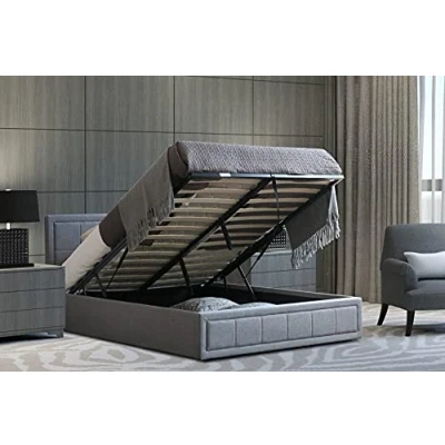 Image of Home Treats Upholstered Bed Super King 6FT Ottoman Frame Grey Fabric With Storage (Super King, No Mattress)