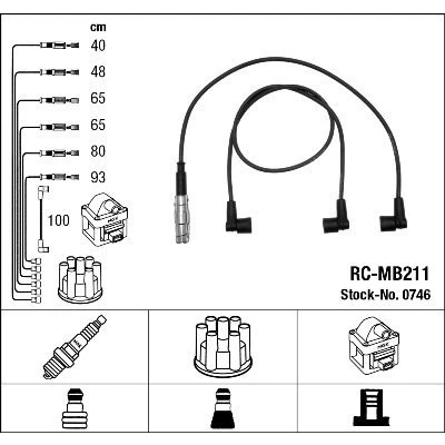 Image of RCMB211 Ignition Lead Set NGK 0746 7 MERCEDES BENZ: S Class Saloon, SL Convertible, 190