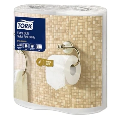 Image of Tork 100170 Extra Soft Conventional Toilet Roll Premium, 3 Ply, White, Premium Quality, 20.4m Length, Pack of 40