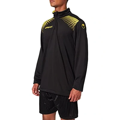 Image of uhlsport Men Goal 1/4 Zip Top Sweatshirt Black/Lemon Yellow, 3X Large