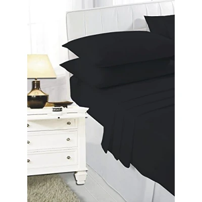 Image of SELECT ED® Luxuries Plain Dyed Easy Care Poly Cotton Duvet Quilt Cover Set + Pillow Case Bedding (Double, Black)