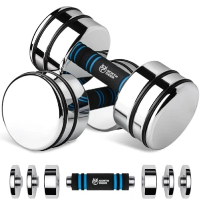 Image of Northdeer Dumbbells Set Adjustable 5kg Pair (2.5kg/3.5kg/4kg/5kg) Ultracompact Chrome Dumbbell with Foam Handles Home Gym Workout (2x5kg)