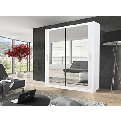 Image of Milan Modern Full Mirror sliding door wardrobe 203cm Width 216cm Height 62cm Depth (White)