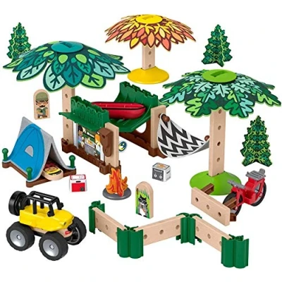 Image of Preschoolers can design their own camping ground with this Wonder Makers building and track set featuring more than 60 play pieces!, GFJ10