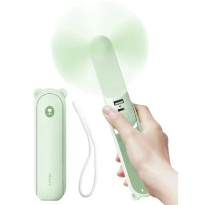 Image of JISULIFE Handheld Fan with 4500 mAh Powerbank Max 46 Hours Runtime,Pocket Portable Battery Operated or USB Powered Folding Personal Fan,Rechargeable Quiet Mini Green