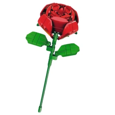 Image of Flower Building Blocks Set Make Your Own Bouquet Faux Plant Bricks Toy Kits Orchid Sunflower Rose Chrysanthemum or Vase for Kids 6+ and Adults (Rose)